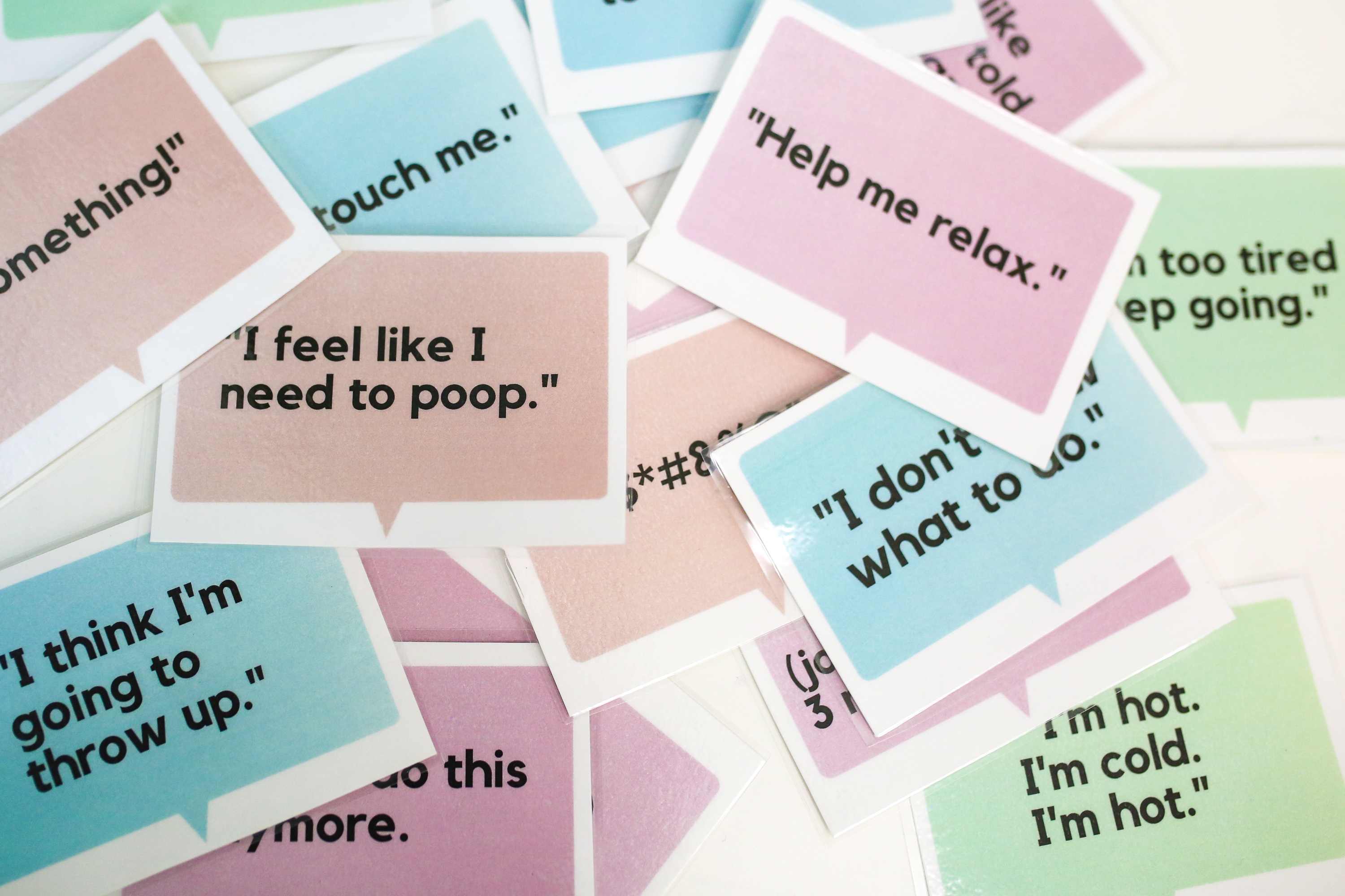 Note cards With things laboring moms might say at Babymoon Inn Lamaze Birth Class